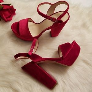 Nine West Velvet Red Platform 5” Heel